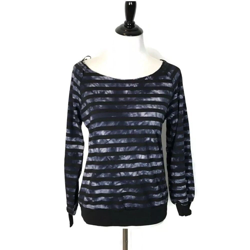 Womens Long Sleeve Stripe Tie Dye Top Size‎ M American Vintage Blue Preppy NEW